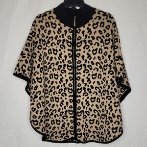 Anne Klein Leopard Print, Zip Front Poncho/Cape